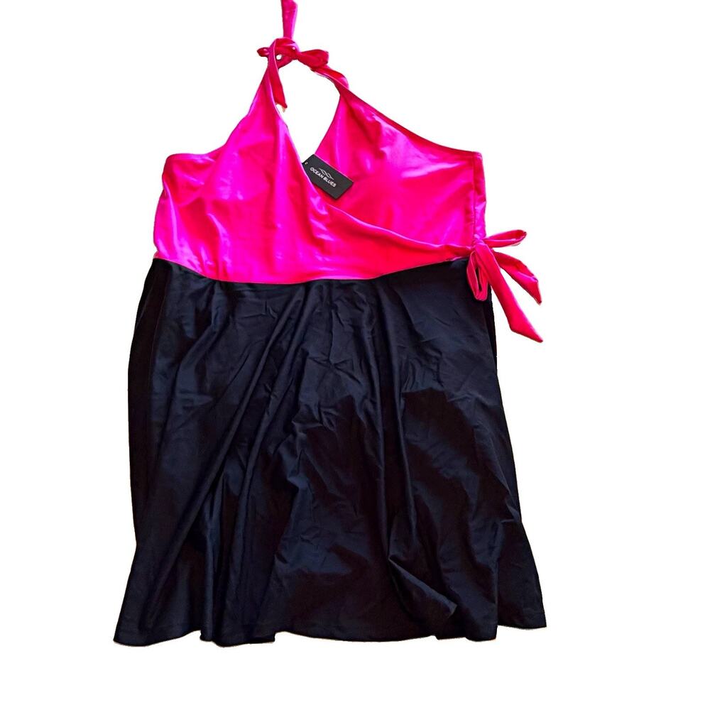 Ocean Blues Womens Halter One Piece Swimsuit Pink/Black Solid Plus 4XL
